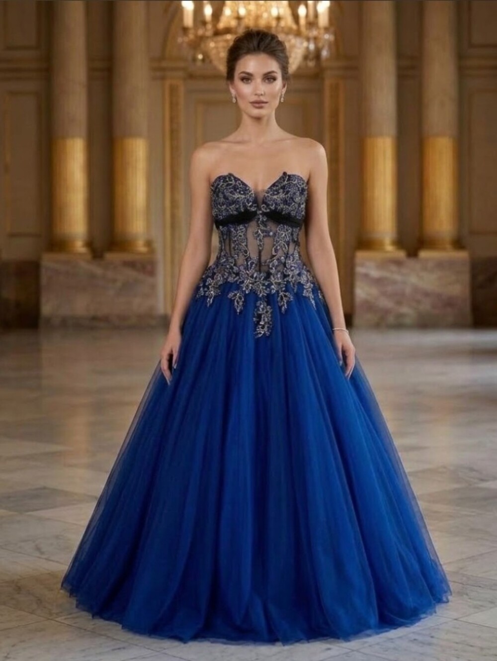 Alyce Paris Tulle Ballgown Formal Beaded Sweetheart Neckline Dress
